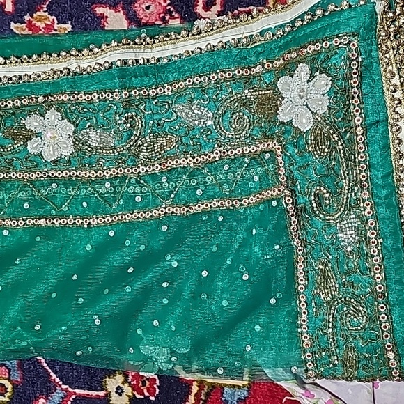 Dark green Kolkata handwork lehenga - Picture 2 of 8
